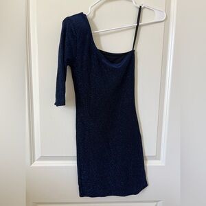 Elegant Navy Blue One-Shoulder Dress